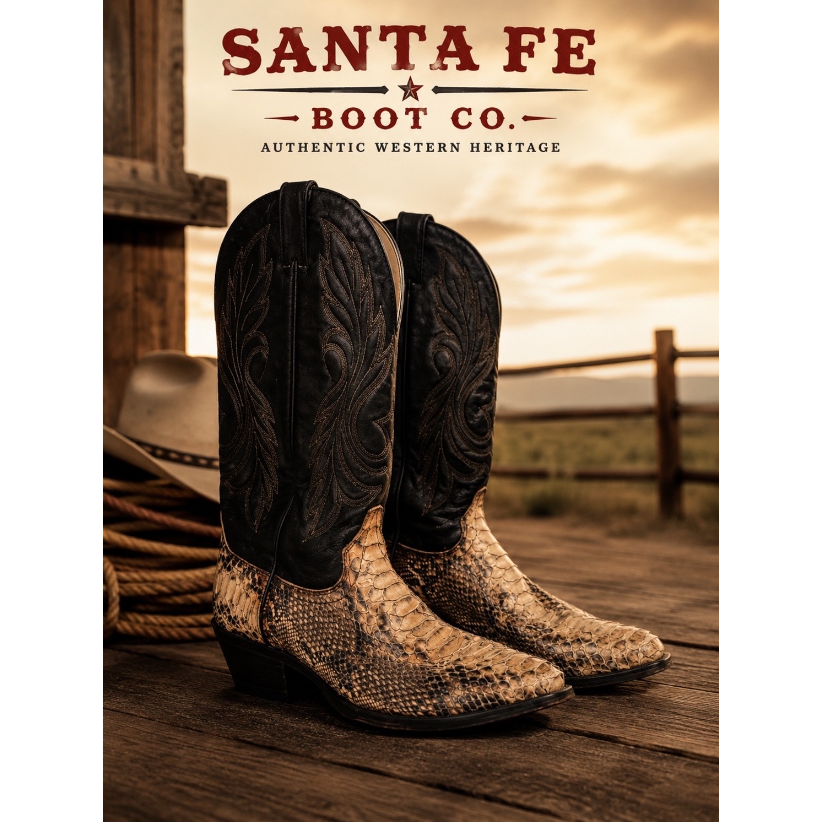 Santa Fe Boot Co Python Snakeskin Cowboy Boots Western Tall Boots 10d